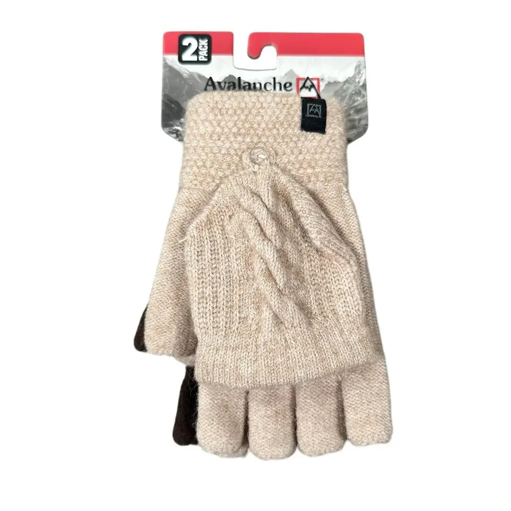 Avalanche Women's 2 Pair Fingerless Gloves Convertible‎ Glomitt Flip Mittens
